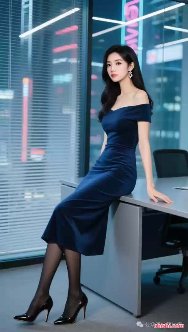 年轻优雅高贵美女依坐办公桌边沿 第3张